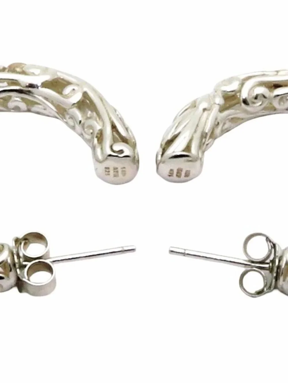 Vintage ATR 925 Sterling Silver & 14K Gold Diamond Filigree Hoop Earrings 10.3g